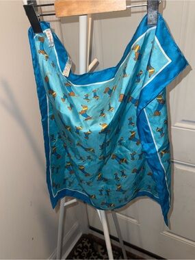 Blue Silk Scarf with Horse Print